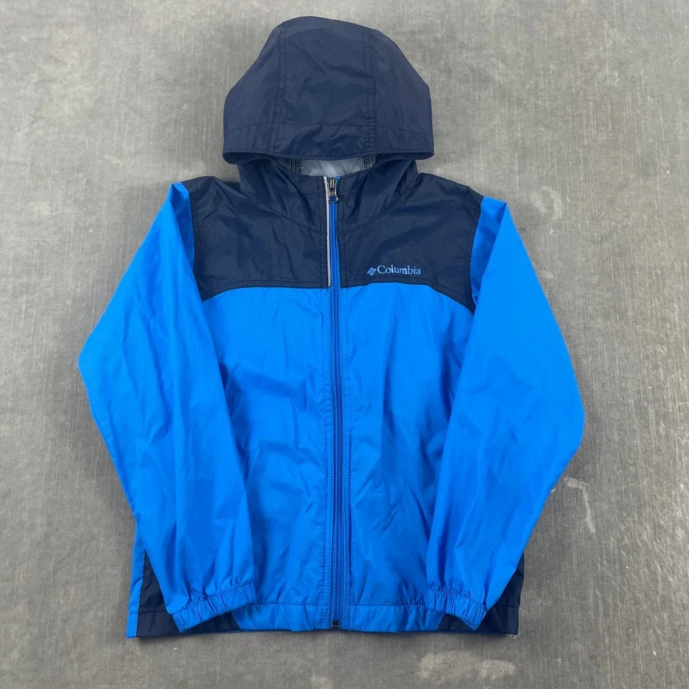 Columbia Kids Size S (8) Blue Windbreaker Jacket Hooded Full Zip Lightweight